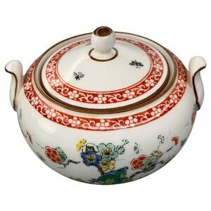 Wedgwood Ming 4" Sugar Bowl Asian Floral Chinoiserie Cherry Blossom Red Scroll